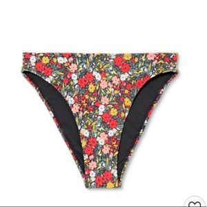 ribbed cheeky mid rise bikini bottoms NWT size large multicolor floral